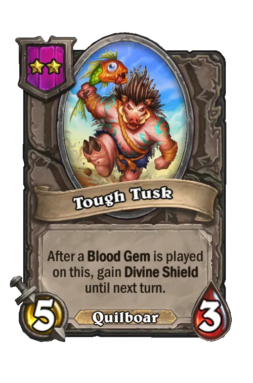 Card text: After a Blood Gem is played on this, gain Divine Shield until next turn.