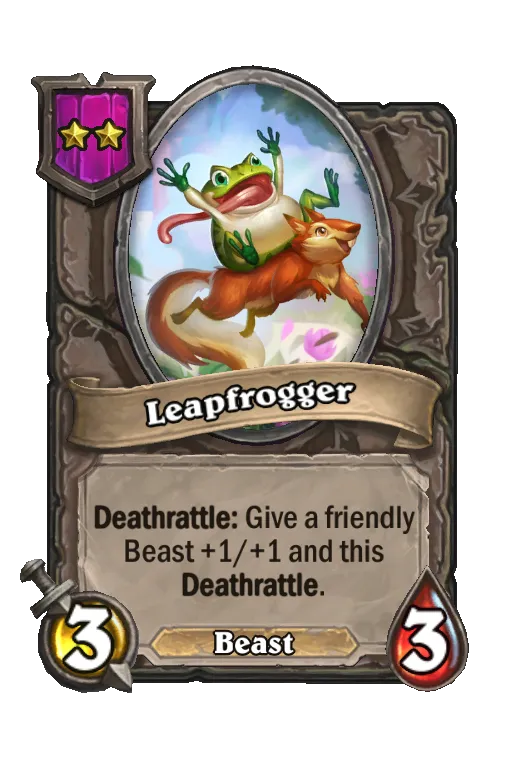 Card text: Deathrattle: Give a friendly Beast +1/+1 and this Deathrattle.