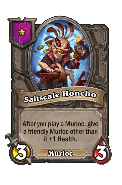 Card text: After you play a Murloc, give a friendly Murloc other than it +1 Health.