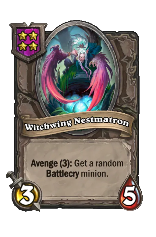 Card text: Avenge (3): Add a random Battlecry minion to your hand.