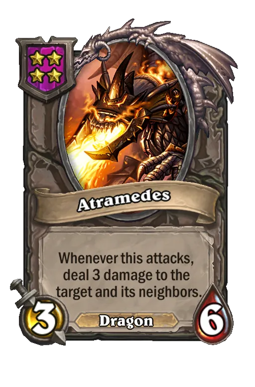 Card text: Whenever this attacks, deal 3 damage to the target and its neighbors.