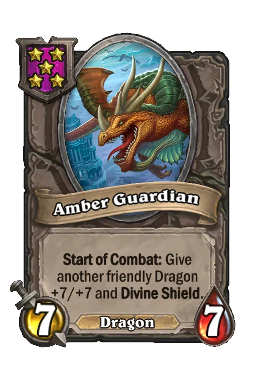 Card text: Start of Combat: Give another friendly Dragon +7/+7 and Divine Shield.