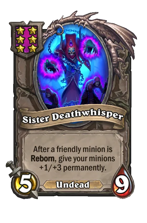 Card text: After a friendly minion is Reborn, give your minions +1/+3 permanently.