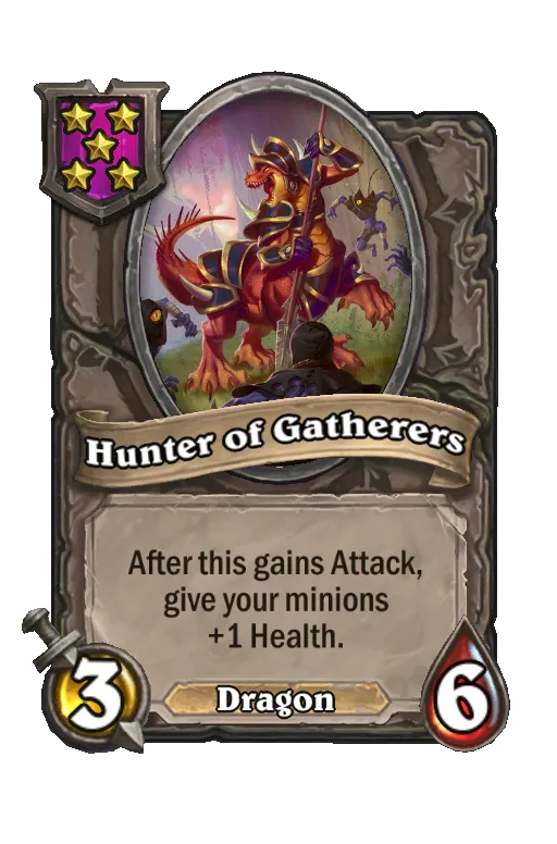 Card text: After this gains Attack, give your minions +1 Health.