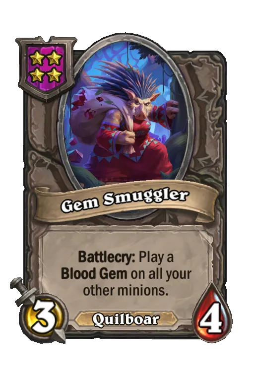 Card text: Battlecry: Play a Blood Gem on all your other minions.