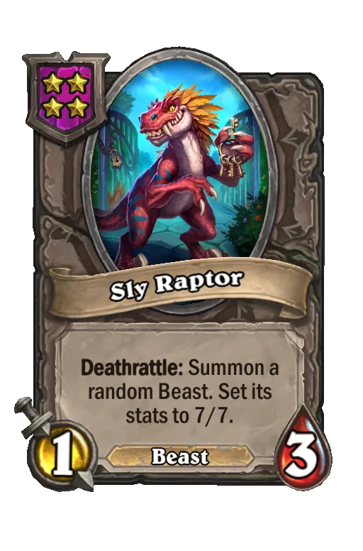 Card text: Deathrattle: Summon another random Beast. Set its stats to 7/7.