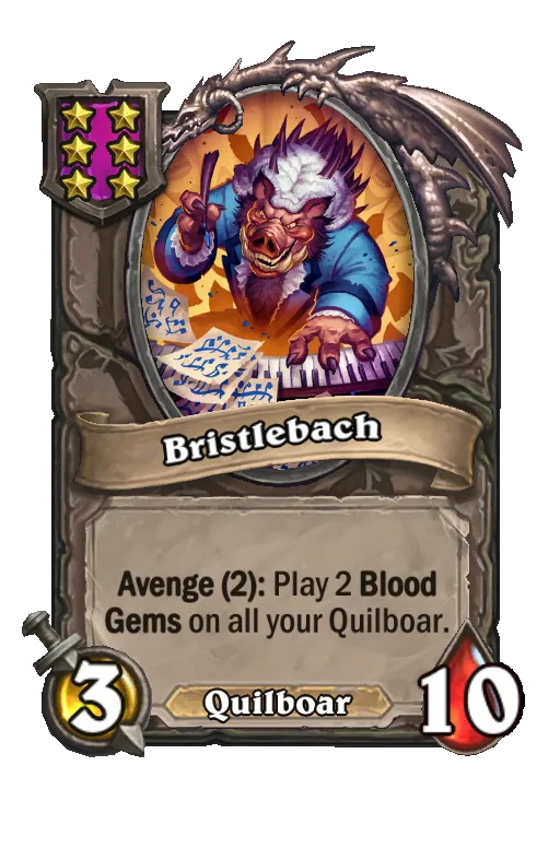 Card text: Avenge (2): Play 2 Blood Gems on all your Quilboar.