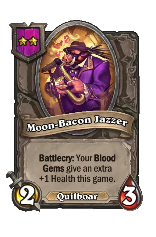 Card text: Battlecry: For the rest of the game, your Blood Gems give an extra +1 Health.