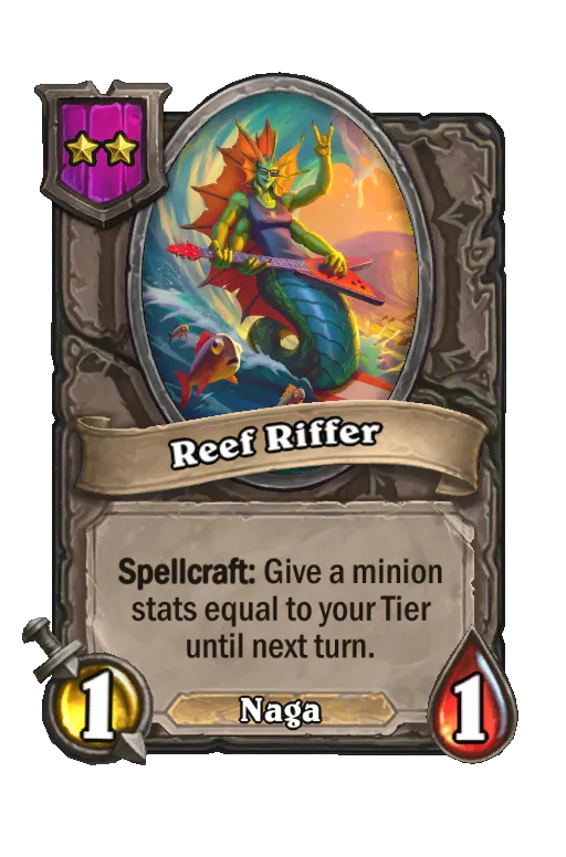 Card text: Spellcraft: Give a minion stats equal to your Tavern Tier until next turn.