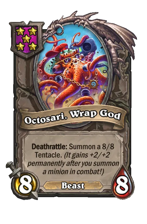 Card text: Deathrattle: Summon a 8/8 Tentacle. (It gains +2/+2 permanently after you summon a minion in combat!)