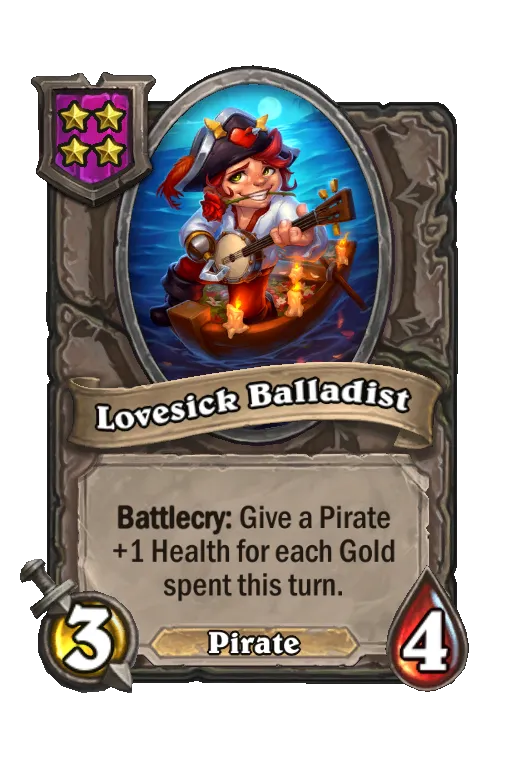 Card text: Battlecry: Give a Pirate +1 Health for each Gold spent this turn.
