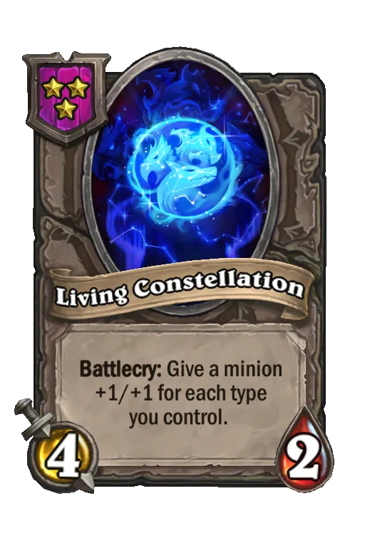 Card text: Battlecry: Give a minion +1/+1 for each type you control.