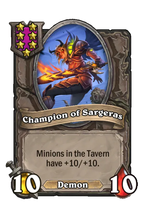 Card text: Minions in the Tavern have +10/+10.