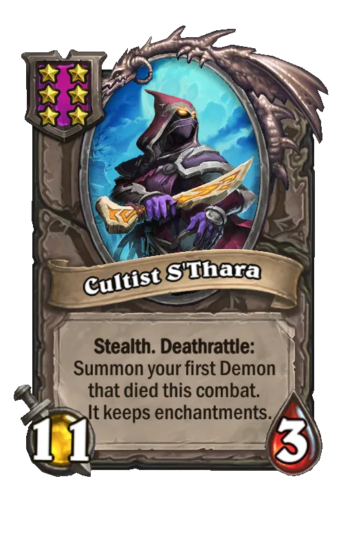 Card text: Stealth. Deathrattle: Summon your first Demon that died this combat. It keeps enchantments.