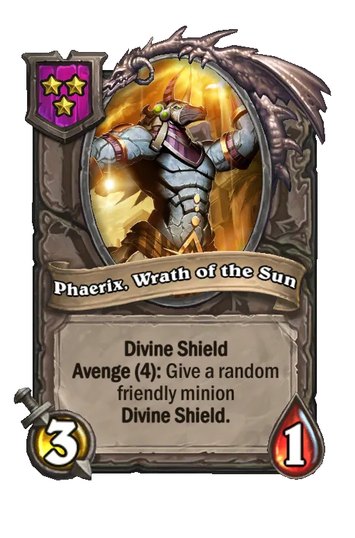 Card text: Divine Shield. Avenge (4): Give a random friendly minion Divine Shield.