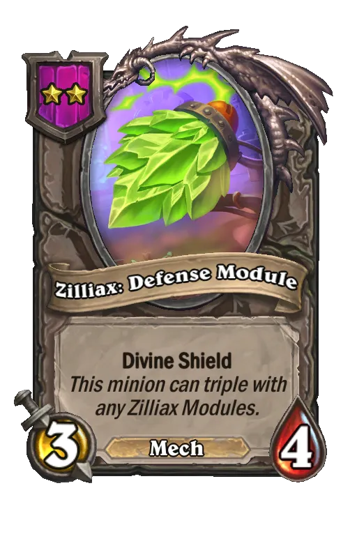 Card text: Divine Shield. This minion can triple with any Zilliax Modules.