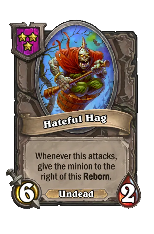 Card text: Whenever this attacks, give the minion to the right of this Reborn.