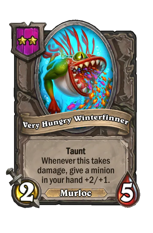 Card text: Taunt. Whenever this takes damage, give a minion in your hand +2/+1.