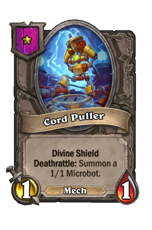 Card text: Divine Shield. Deathrattle: Summon a 1/1 Microbot.