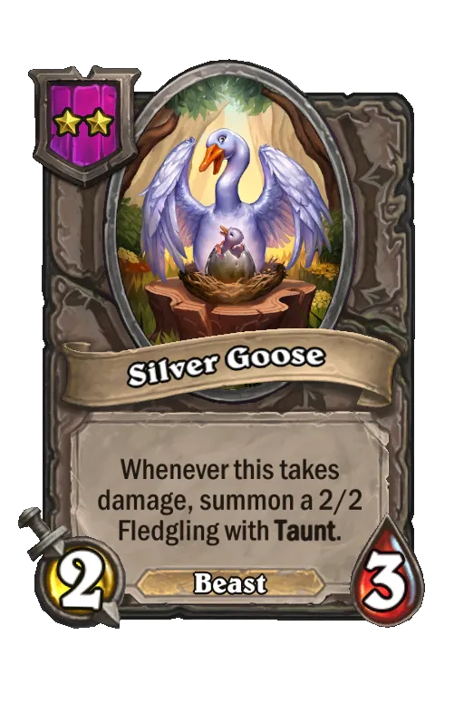 Card text: Whenever this takes damage, summon a 2/2 Fledgling with Taunt.