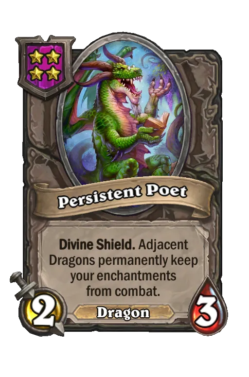 Card text: Divine Shield. Adjacent Dragons permanently keep your enchantments from combat.