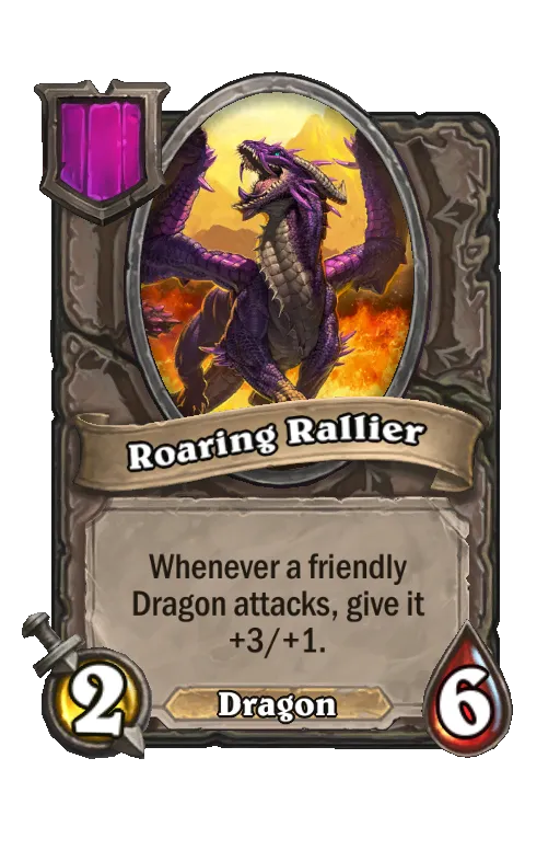 Card text: Whenever a friendly Dragon attacks, give it +3/+1.