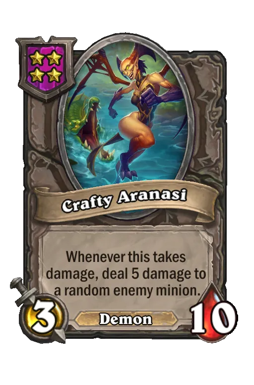 Card text: Whenever this takes damage, deal 5 damage to a random enemy minion.