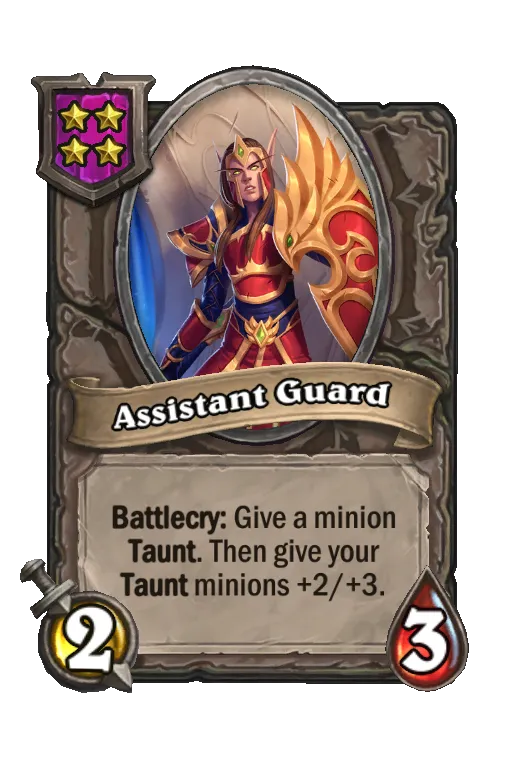 Card text: Battlecry: Give a minion Taunt. Then give your Taunt minions +2/+3.