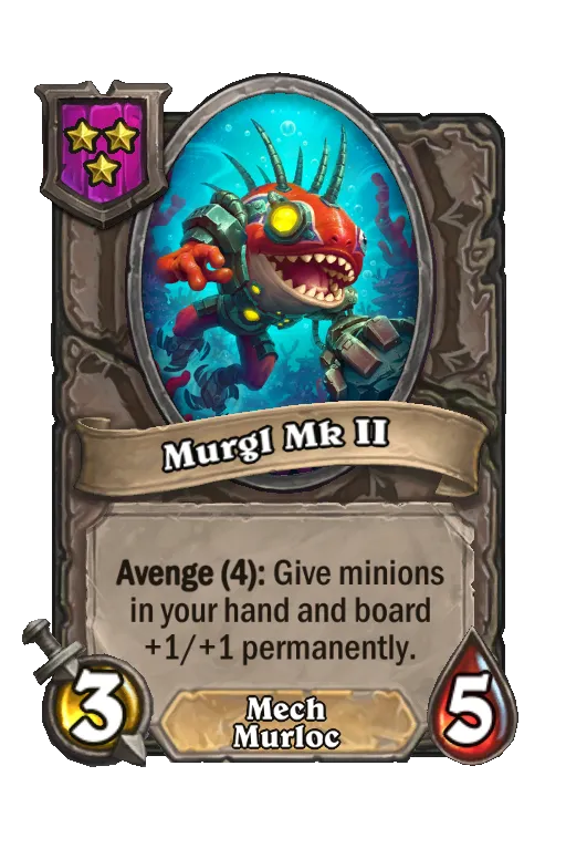 Card text: Avenge (4): Give minions in your hand and board +1/+1 permanently.