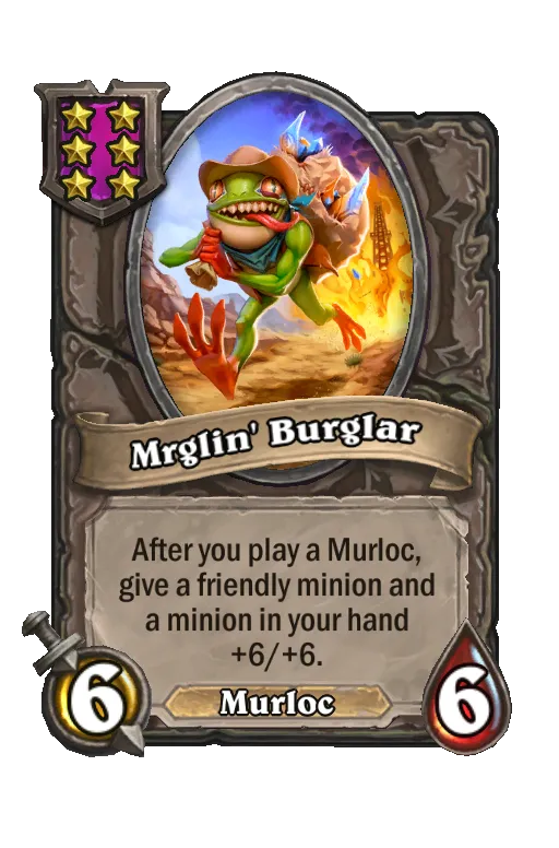 Card text: After you play a Murloc, give a friendly minion and a minion in your hand +4/+4.