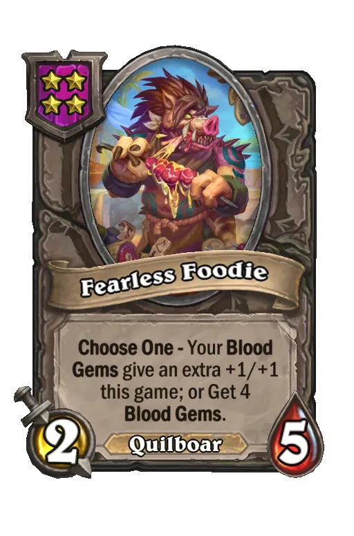 Card text: Choose One – Your Blood Gems give an extra +1/+1 this game; or Get 4 Blood Gems.