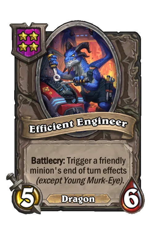 Card text: Battlecry: Trigger a friendly minion's end of turn effects. (except Young Murk-Eye).