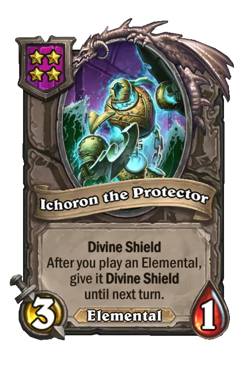 Card text: Divine Shield After you play an Elemental, give it Divine Shield until next turn.