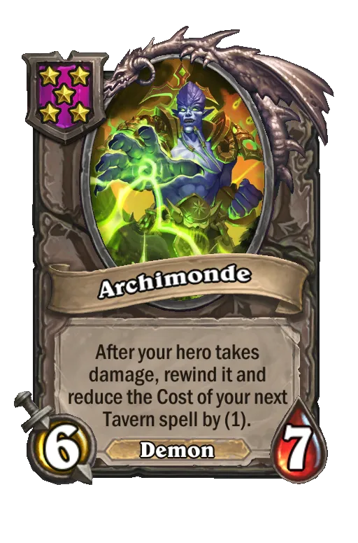 Card text: After your hero takes damage, rewind it and reduce the Cost of your next Tavern spell by (1).