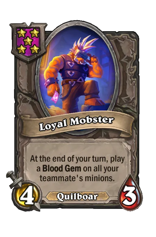 Card text: At the end of your turn, play a Blood Gem on all your teammate's minions.