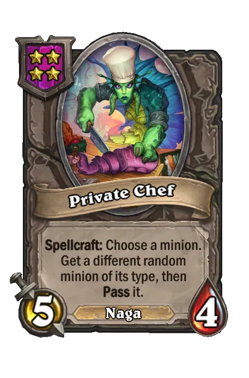 Card text: Spellcraft: Choose a minion. Get a different random minion of its type, then Pass it.