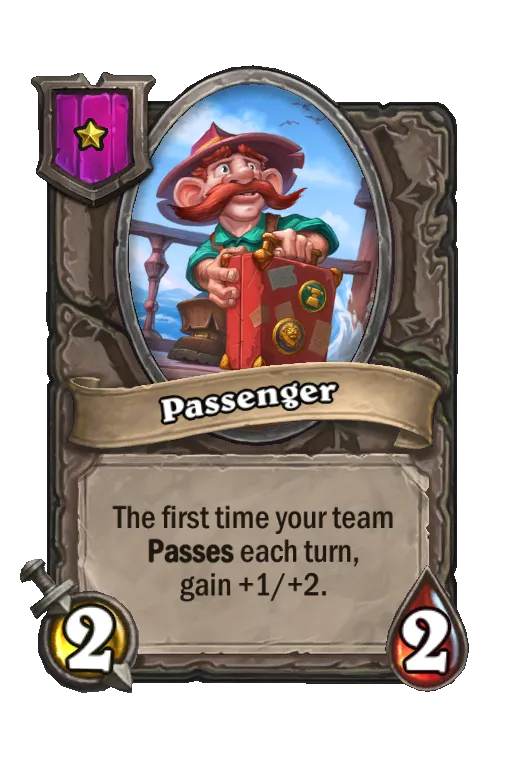 Card text: The first time your team Passes each turn, gain +1/+2.