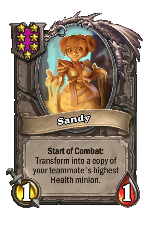 Card text: Start of Combat: Transform into a copy of your teammate's highest Health minion.