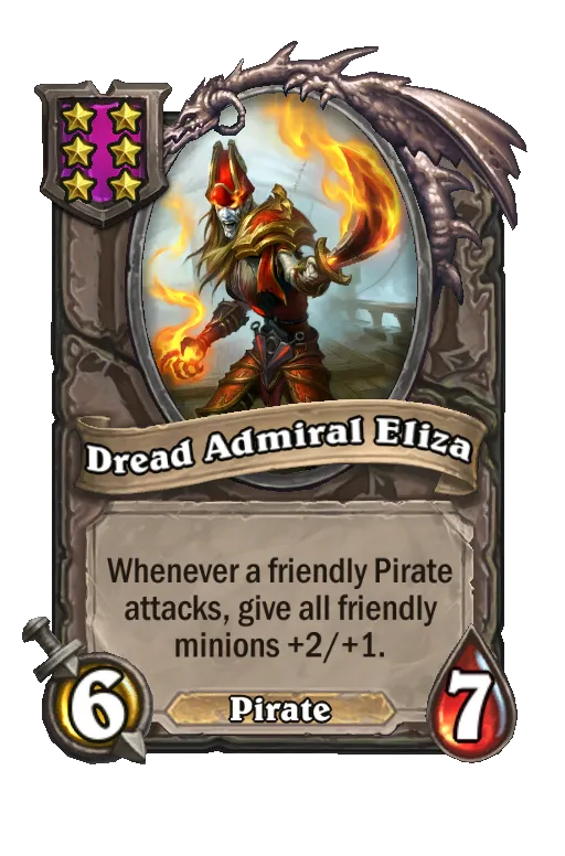 Card text: Whenever a friendly Pirate attacks, give all friendly minions +2/+1.