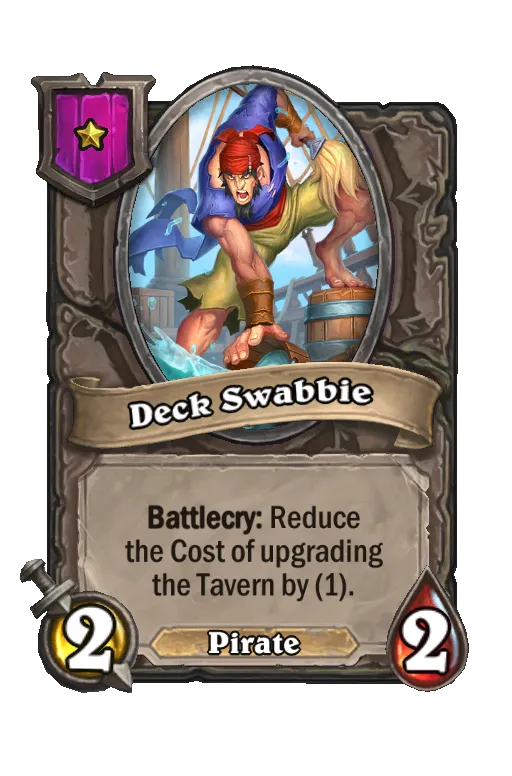 Card text: Battlecry: Reduce the cost of upgrading Bob's Tavern by (1).