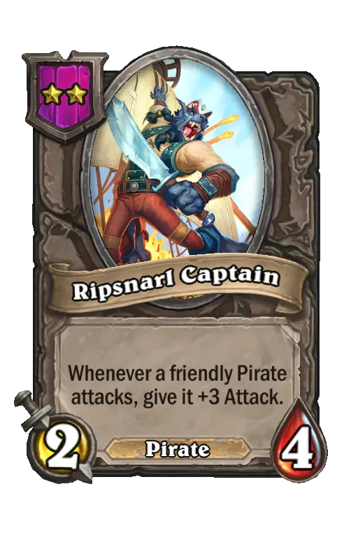 Card text: Whenever a friendly Pirate attacks, give it +3 Attack.