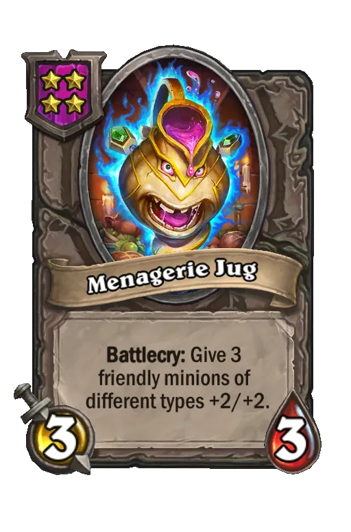 Card text: Battlecry: Give 3 random friendly minions of different minion types +2/+2.
