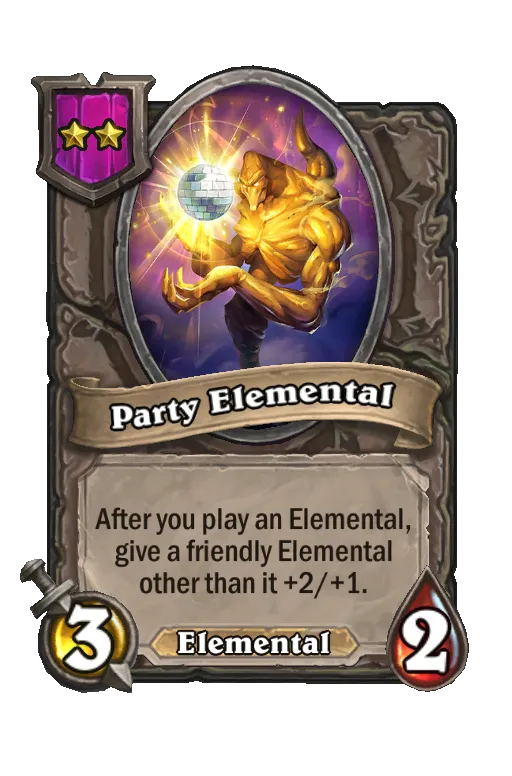 Card text: After you play an Elemental, give a friendly Elemental other than it +2/+1.