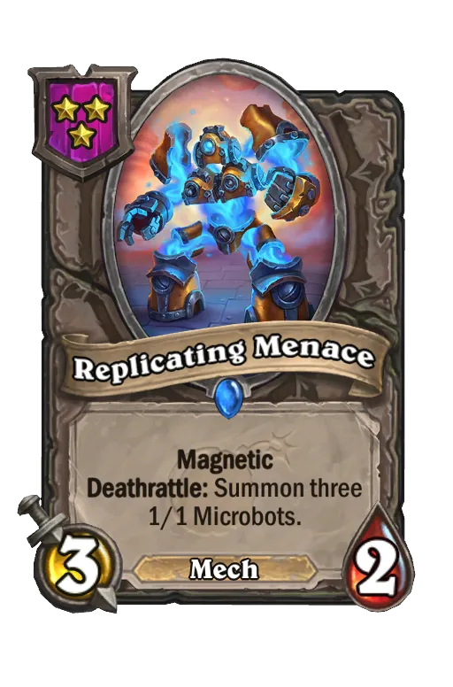 Card text: Magnetic Deathrattle: Summon three 1/1 Microbots.