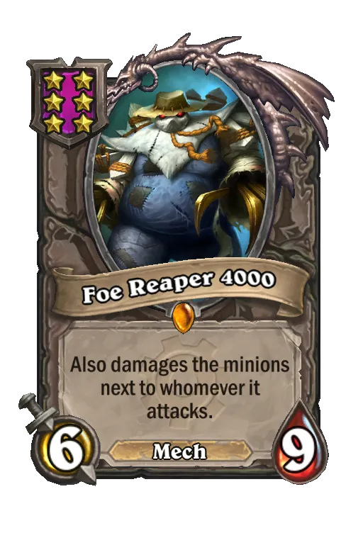 Card text: Also damages the minions next to whomever it attacks.